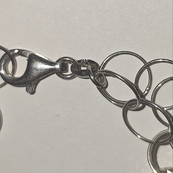 Sterling Silver Circle Link Bracelet Diamond Cut Chain Lobster Clasp 7.5 Inches - Picture 3 of 4